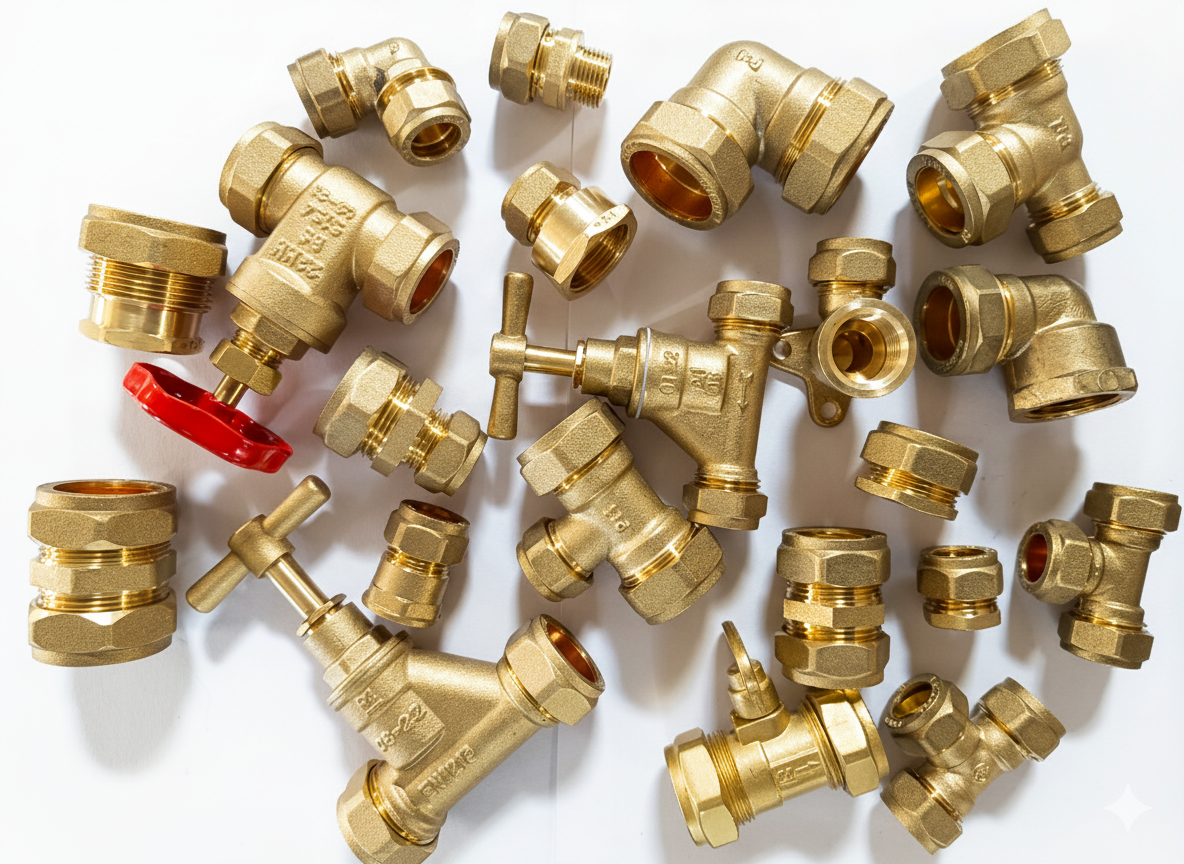 Assortment of Brass Plumbing Fittings